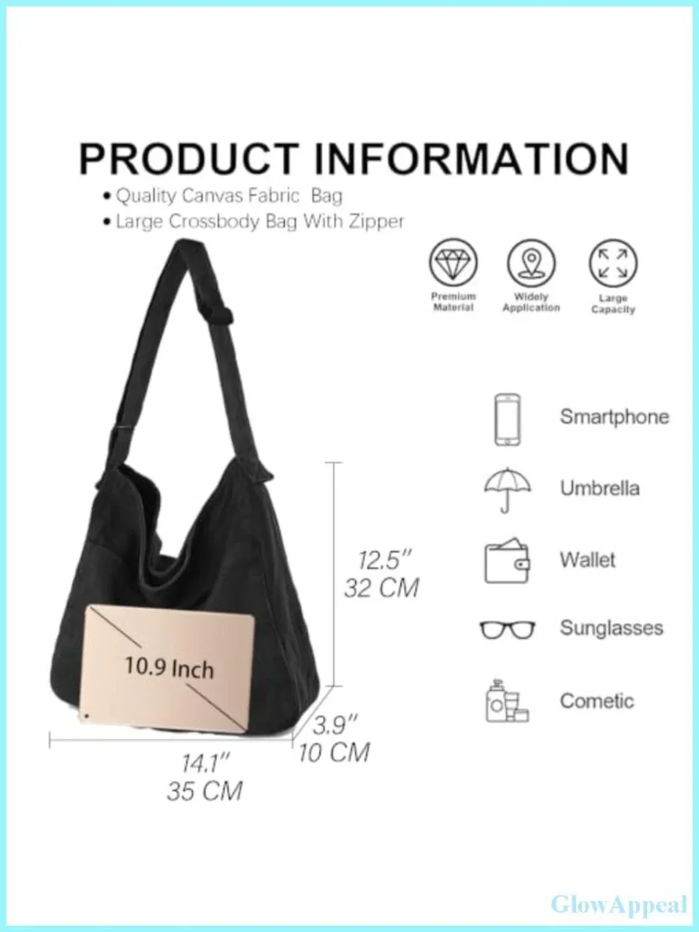 Canvas Crossbody Shoulder Bag Hobo Tote Travel Purse for Women